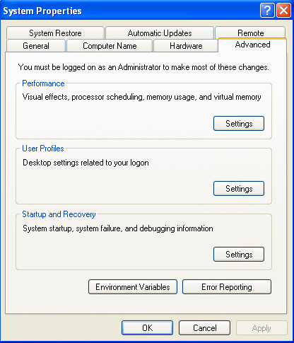 System Properties Window